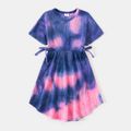Family Matching Tie Dye Short-sleeve Drawstring Dresses and T-shirts Sets Colorful