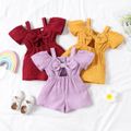 Baby Girl Solid Textured Cold Shoulder Short-sleeve Bowknot Hollow Out Romper Purple image 3