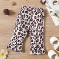 Baby Girl Leopard/Solid Ribbed Elasticized Flared Pants Light Pink image 1