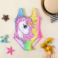 Baby Girl Cartoon Unicorn Print Sleeveless One-Piece Swimsuit Light Pink