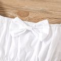 100% Cotton 3pcs Baby Girl Off Shoulder Short-sleeve Bowknot Crop Top and Layered Lace Shorts with Headband Set White image 2