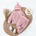 3pcs Baby Boy/Girl Solid Imitation Knitted Long-sleeve Top and Trousers with Hat Set Pink