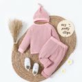 3pcs Baby Boy/Girl Solid Imitation Knitted Long-sleeve Top and Trousers with Hat Set Pink