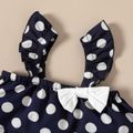 2pcs Baby Girl Polka Dots Sleeveless Bowknot Crop Top and Solid Frill Shorts Set Deep Blue