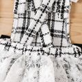 Baby Girl Black and White Tweed Splicing Lace Bowknot Sleeveless Romper White