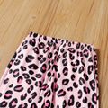 3-piece Toddler Girl Letter Print Pink Tee, Leopard Print Pants and Headband Set Light Pink