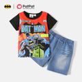 Batman 2-piece Kid Boy Letter Print Tee and Denim Shorts Set Black