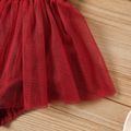 Baby Girl Mesh Design Solid Crepe Sleeveless Bowknot Hollow Out Romper Red