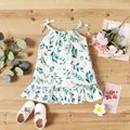 Toddler Girl Floral Print/Green Ruffled Bowknot Design Cami Dress White