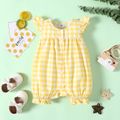 Baby Girl Allover Yellow Plaid/Lemon Print Flutter-sleeve Snap Romper Yellow image 1