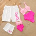 Family Matching Letter Print Swim Trunks Shorts and Hollow-out Splicing One-Piece Swimsuit ColorBlock