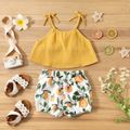 2pcs Toddler Girl Bowknot Design Camisole and Floral Prrint Shorts Set Yellow