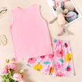 2-piece Kid Boy/Kid Girl 100% Cotton Animal Print Tank Top and Floral/Animal Print Shorts Set Pink image 3