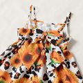 فستان بناتي بتصميم بونوت برتقالي / زهري بطبعة زهور متعدد الألوان image 4
