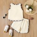 Mother's Day 2-piece Toddler Girl Letter Leopard Print Tank Top and Elasticized Shorts Set BlanchedAlmond