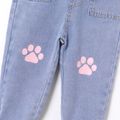 Toddler Girl Dog Paw Print Pocket Design Denim Overalls Blue