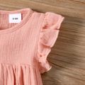 Baby Girl Solid Crepe Round Neck Flutter-sleeve Pleated Top Pink