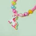 5-pack Toddler Cartoon Unicorn Pendant Beaded Necklace Ring Ear Cuff and Beaded Bracelet Jewelry Set for Girls Dark Pink image 3