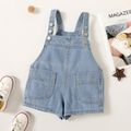 Solid Pocket Design Blue Denim Toddler Overalls Shorts Bluish Grey