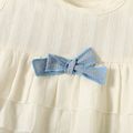 100% Cotton 2pcs Striped Bow Decor Sleeveless White Tank Top and Solid Blue Shorts Toddler Set White