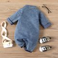 Baby Boy Button Up Long-sleeve Distressed Denim Jumpsuit Blue