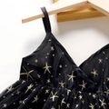 Toddler Girl Stars Embroidered Mesh Design Black Cami Dress Black