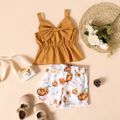 2-piece Toddler Girl Bowknot Design Peplum Camisole and Floral Print Shorts Set Apricot Yellow image 1