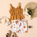 2-piece Toddler Girl Bowknot Design Peplum Camisole and Floral Print Shorts Set Apricot Yellow image 3