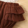 100% Cotton Crepe Baby Girl Solid Layered Ruffle Shorts Brown
