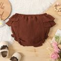 100% Cotton Crepe Baby Girl Solid Layered Ruffle Shorts Brown image 2