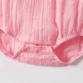 Baby Girl Allover Dinosaur Print/Solid Swiss Dot 100% Cotton Textured Ruffle Sleeveless Romper Pink