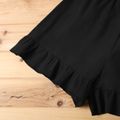 2-piece Kid Girl Bowknot Design Flutter-sleeve White Blouse and Ruffled Black Shorts Set Black/White