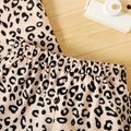 2-piece Toddler Girl Leopard Print Short-sleeve Tee and Elasticized Shorts Set LightKhaki