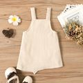 Baby Girl Button Design Solid Corduroy Sleeveless Overall Dress Creamy White