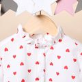 Valentine's Day Kid Girl Ruffled Heart Print Button Design Short-sleeve Blouse White