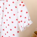 Valentine's Day Kid Girl Ruffled Heart Print Button Design Short-sleeve Blouse White