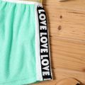 Kid Girl Letter Print Striped Terrycloth Shorts Green