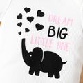 2pcs Baby Girl Elephant and Letter Print Ribbed Short-sleeve Romper and Ruffle Shorts Set White