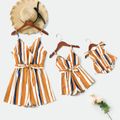 Yellow Striped V Neck Sleeveless Spaghetti Strap Belted Romper for Mom and Me yellowwhite
