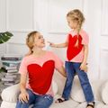 Love Heart Print Pink Short-sleeve T-shirts for Mom and Me Pink