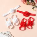 2-pack Lace Flower Barefoot Sandals Foot Flower and Headband Set for Girls White