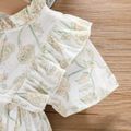 2pcs Floral Allover Ruffle Decor Short-sleeve Green or Pink Shirt and Ripped Denim Shorts Baby Set Light Pink