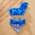 Floral Print Color Color Block Family Matching Swimsuits Azure
