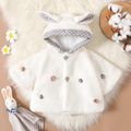 Solid Polka Dots Splice 3D Floral Decor Hooded 3D Ear and Tail Decor Fluffy Fleece-lining Long-sleeve White or Pink or Red Baby Coat Jacket White image 1