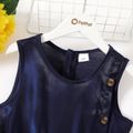 Kid Girl Button Design Solid Color Sleeveless Belted Chiffon Rompers Deep Blue image 5