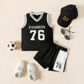 2pcs Letter and Number Print Sleeveless Tank Top and Shorts Black Toddler Set Black