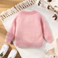 Baby Jungen/Mädchen einfarbig gestrickter Rundhals-Langarm-Pullover mit Knöpfen rosa