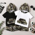 2-piece Toddler Boy Camouflage Print Hooded Tee and Elasticized Shorts Set White