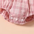 100% Cotton 2pcs Baby Girl Lace Collar Plaid Long-sleeve Romper with Headband Set Pink