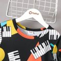 2-piece Kid Boy Colorblock Piano/Radio Print Short-sleeve Tee and Elasticized Shorts Set Yellow